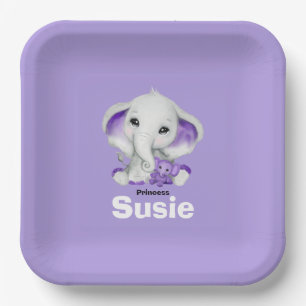 Elephant met lavender teddy beer paper bord