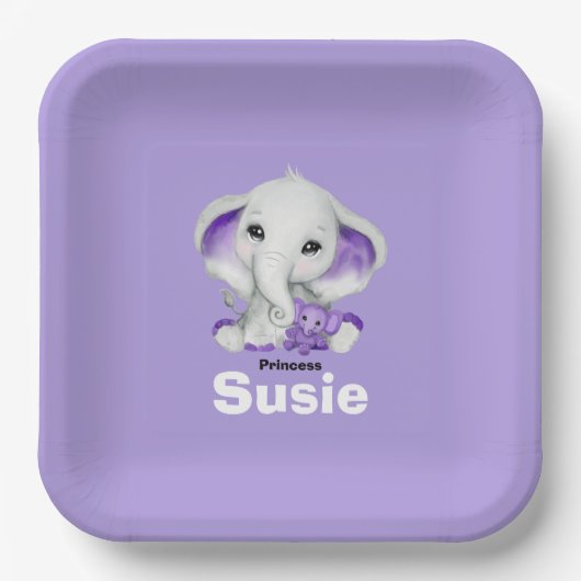 Elephant met lavender teddy beer paper bord (Voorkant)