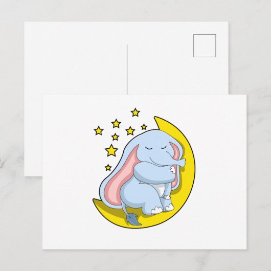 Elephant met maan en sterren briefkaart (Voorkant / Achterkant)
