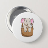 Elephant met mandje ronde button 7,6 cm (Voorkant /achterkant)