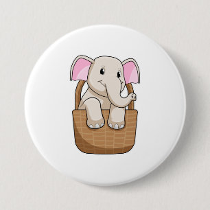 Elephant met mandje ronde button 7,6 cm