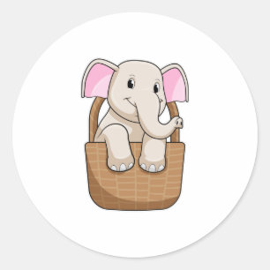 Elephant met mandje ronde sticker