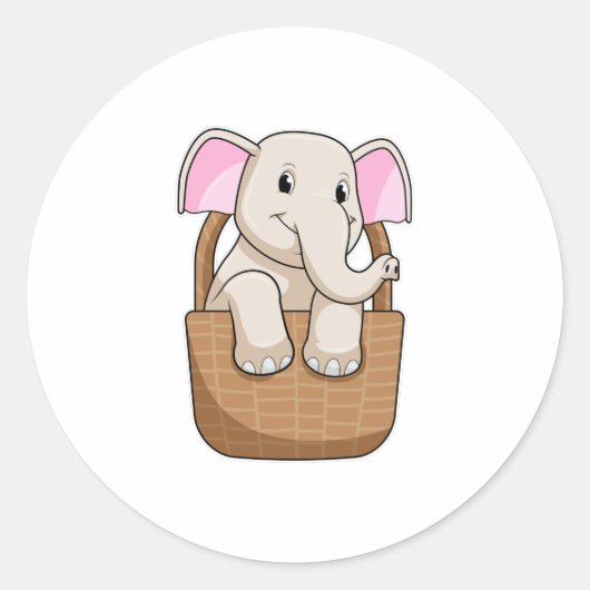 Elephant met mandje ronde sticker (Voorkant)