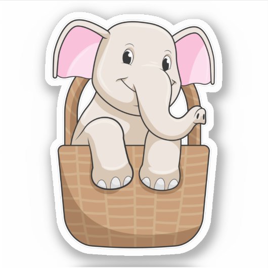 Elephant met mandje sticker (Voorkant)
