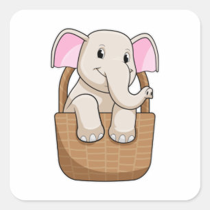 Elephant met mandje vierkante sticker