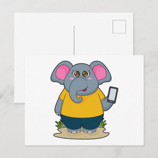 Elephant met Mobile Briefkaart (Voorkant / Achterkant)