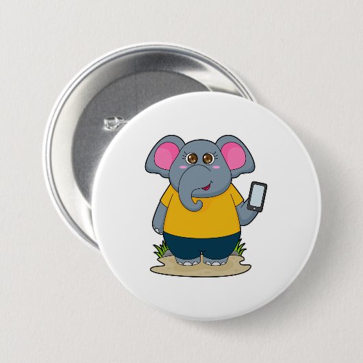 Elephant met Mobile Ronde Button 7,6 Cm (Voorkant /achterkant)