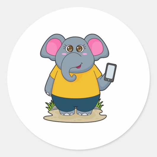 Elephant met Mobile Ronde Sticker (Voorkant)