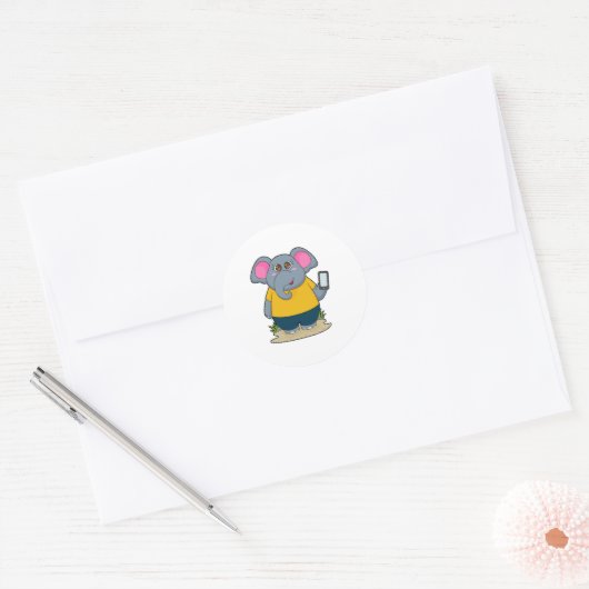 Elephant met Mobile Ronde Sticker (Envelop)