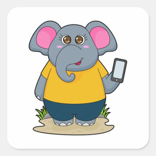 Elephant met Mobile Vierkante Sticker (Voorkant)
