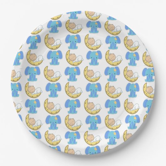 Elephant met Moon Baby Design Papieren Bordje (Voorkant)