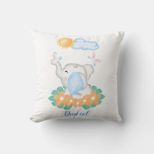 Elephant met oranje bloemen Cushion Baby Kussen (Voorkant)