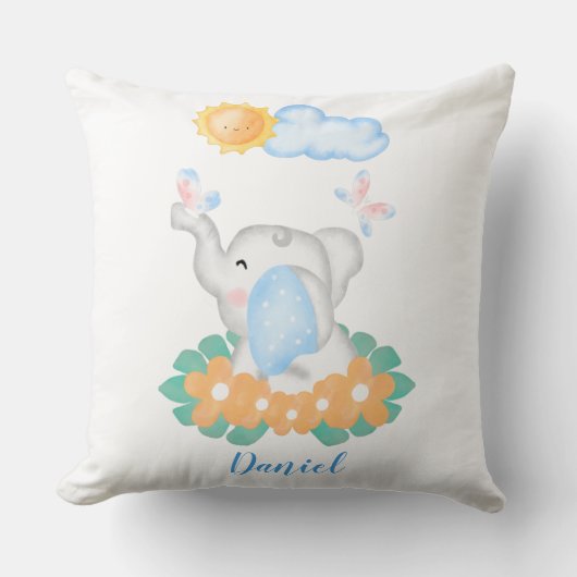 Elephant met oranje bloemen Cushion Baby Kussen (Voorkant)