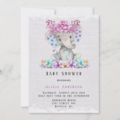 Elephant met Paars Blauwgroen Baby shower van Flor Kaart (Voorkant)