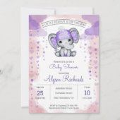 Elephant met paarse hatBaby Shower Invitation Kaart (Voorkant)