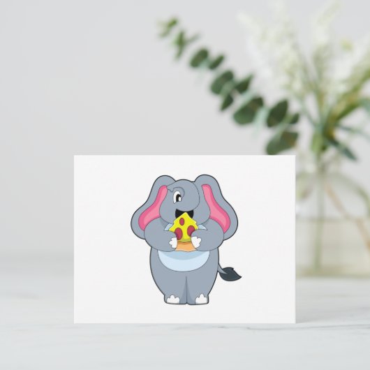 Elephant met Pizza Briefkaart (Staand voorkant)
