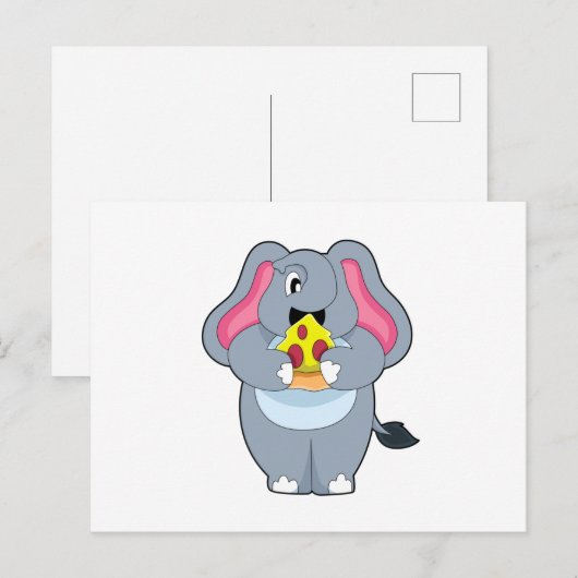 Elephant met Pizza Briefkaart (Voorkant / Achterkant)