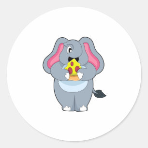 Elephant met Pizza Ronde Sticker