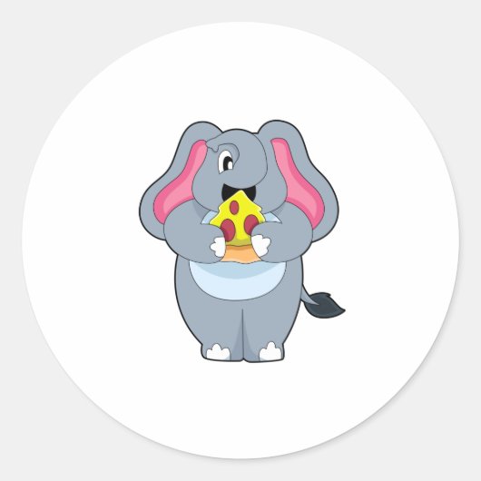 Elephant met Pizza Ronde Sticker (Voorkant)