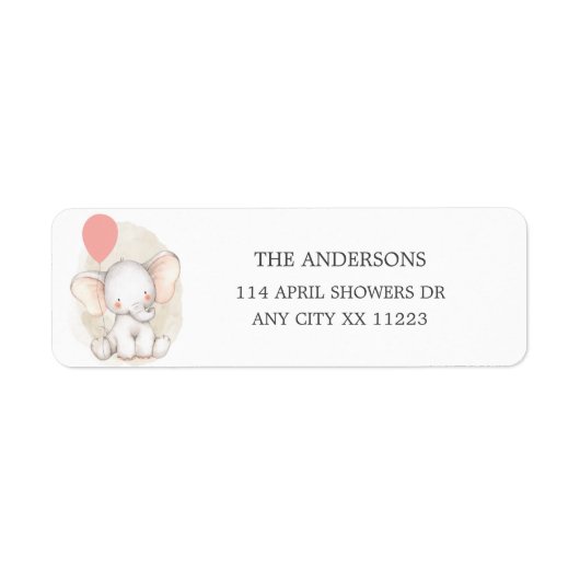 Elephant met roze ballon baby shower etiket (Voorkant)