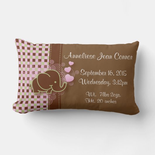 Elephant met roze en bruine speldenachtergrond kussen (Voorkant)