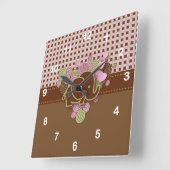 Elephant met roze en bruine speldenachtergrond vierkante klok (Hoek)