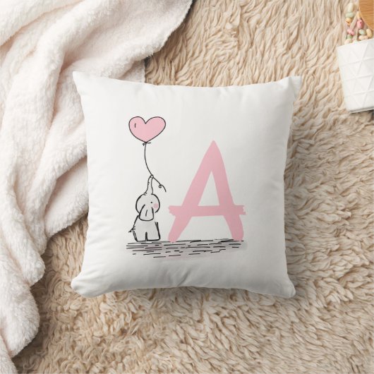 Elephant met roze hartballonmonogram ursery kussen (Deken)