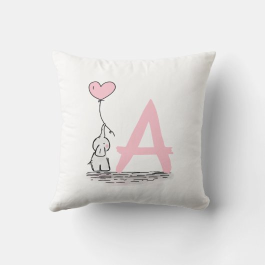 Elephant met roze hartballonmonogram ursery kussen (Achterkant)