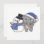 Elephant met Snowman in de winter voor Kerstmis Feestdagenkaart (Voorkant / Achterkant)