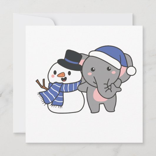 Elephant met Snowman in de winter voor Kerstmis Feestdagenkaart (Voorkant)