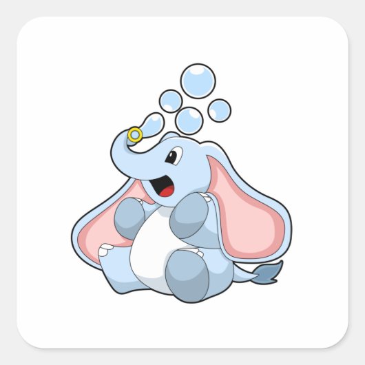 Elephant met waterbellen vierkante sticker (Voorkant)