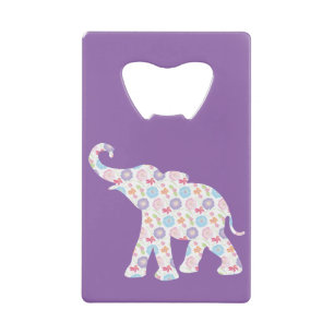 Elephant-met-Waterverf-bloemen Patroon Uniek Creditkaart Flessenopener