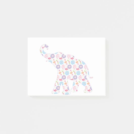 Elephant-met-Waterverf-bloemen Patroon Uniek Post-it® Notes (Voorkant)