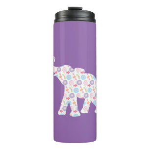 Elephant-met-Waterverf-bloemen Patroon Uniek Thermosbeker