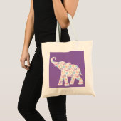 Elephant-met-Waterverf-bloemen Patroon Uniek Tote Bag (Voorkant (product))
