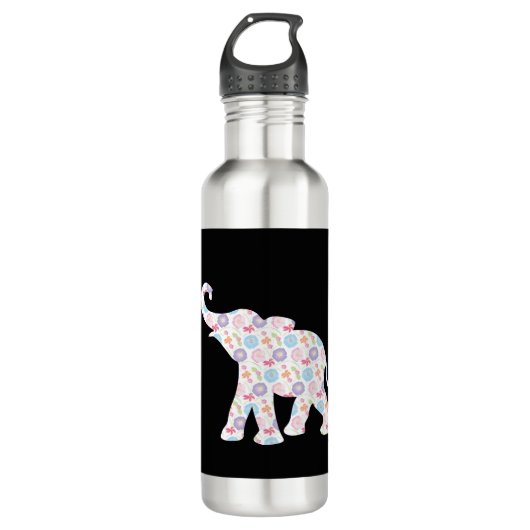Elephant-met-Waterverf-bloemen Patroon Uniek Waterfles (Voorkant)