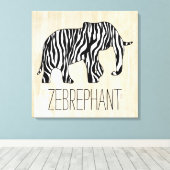 Elephant met Zebra Stripes en uw ideeën Canvas Afdruk (Insitu (Houten vloer))