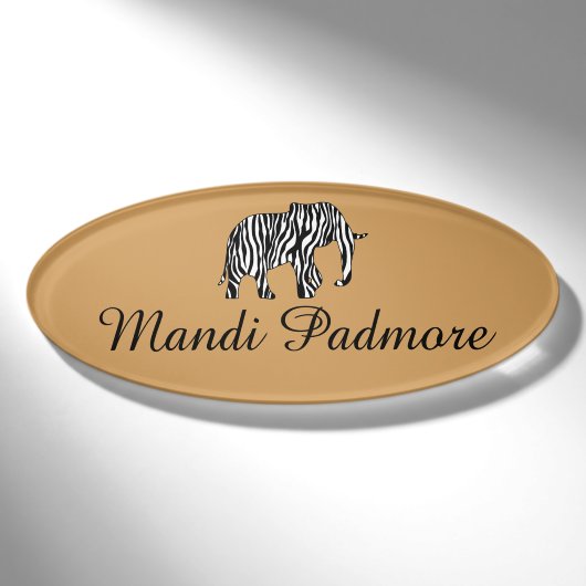 Elephant met Zebra Stripes en uw ideeën Naambadge (Voorkant)