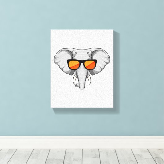 Elephant met zonnebril canvas afdruk (Insitu (Houten vloer))