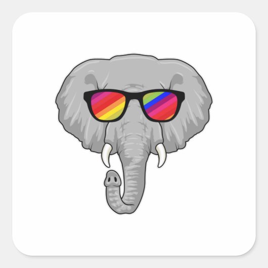 Elephant met zonnebril vierkante sticker (Voorkant)