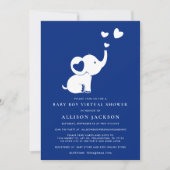 Elephant Minimal Baby Boy Virtual Shower Navy Blue Kaart (Voorkant)