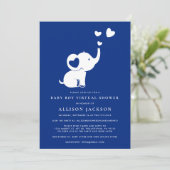 Elephant Minimal Baby Boy Virtual Shower Navy Blue Kaart (Staand voorkant)