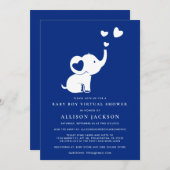 Elephant Minimal Baby Boy Virtual Shower Navy Blue Kaart (Voorkant / Achterkant)