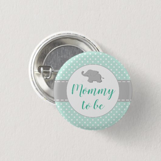 Elephant Mint Green Baby shower Mam Ronde Button 3,2 Cm (Voorkant /achterkant)