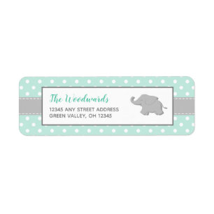 Elephant Mint Green Grey Polka Dot Baby shower Etiket