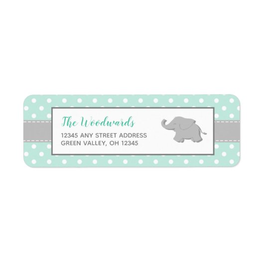 Elephant Mint Green Grey Polka Dot Baby shower Etiket (Voorkant)