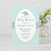 Elephant Mint Green Grey Polka Dot Baby shower Kaart (Staand voorkant)