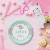 Elephant Mint Green Polka Dot 1st Birthday Party Papieren Bordje (Feest)