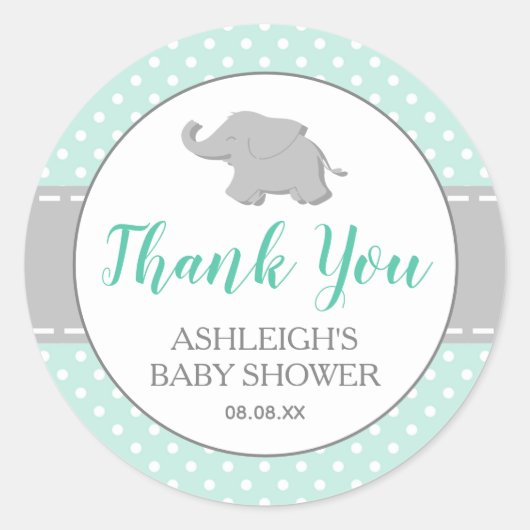 Elephant Mint Green Polka Dot Baby shower Ronde Sticker (Voorkant)