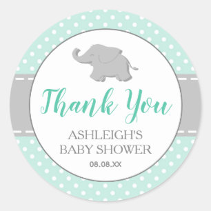 Elephant Mint Green Polka Dot Baby shower Ronde Sticker